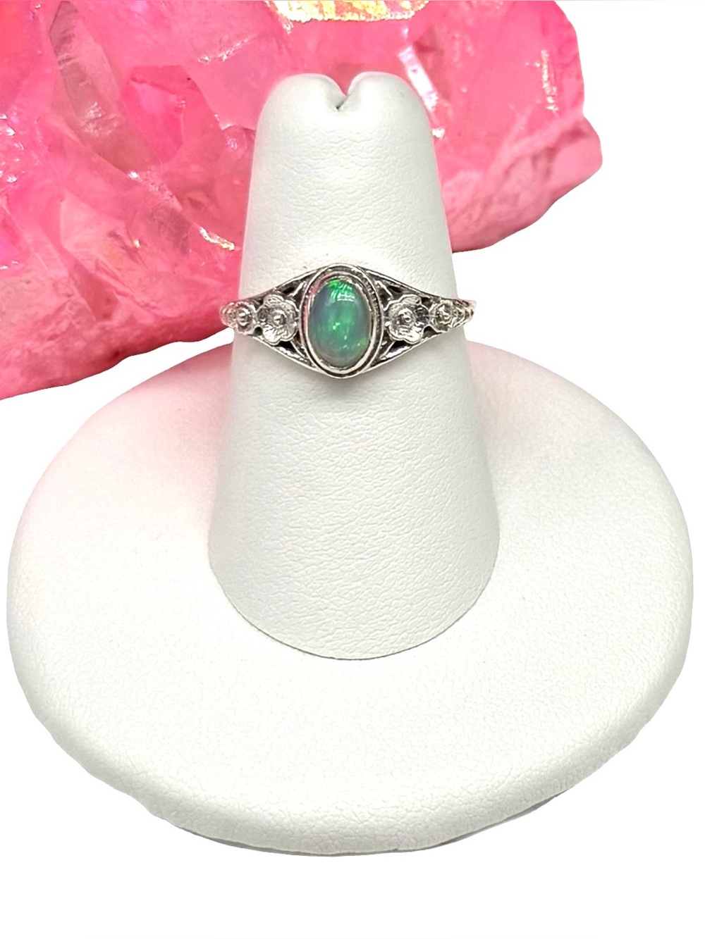 Ethiopian Fire Opal Ring Size 6 Solid 925 Sterling Silver Oval Dainty Floral